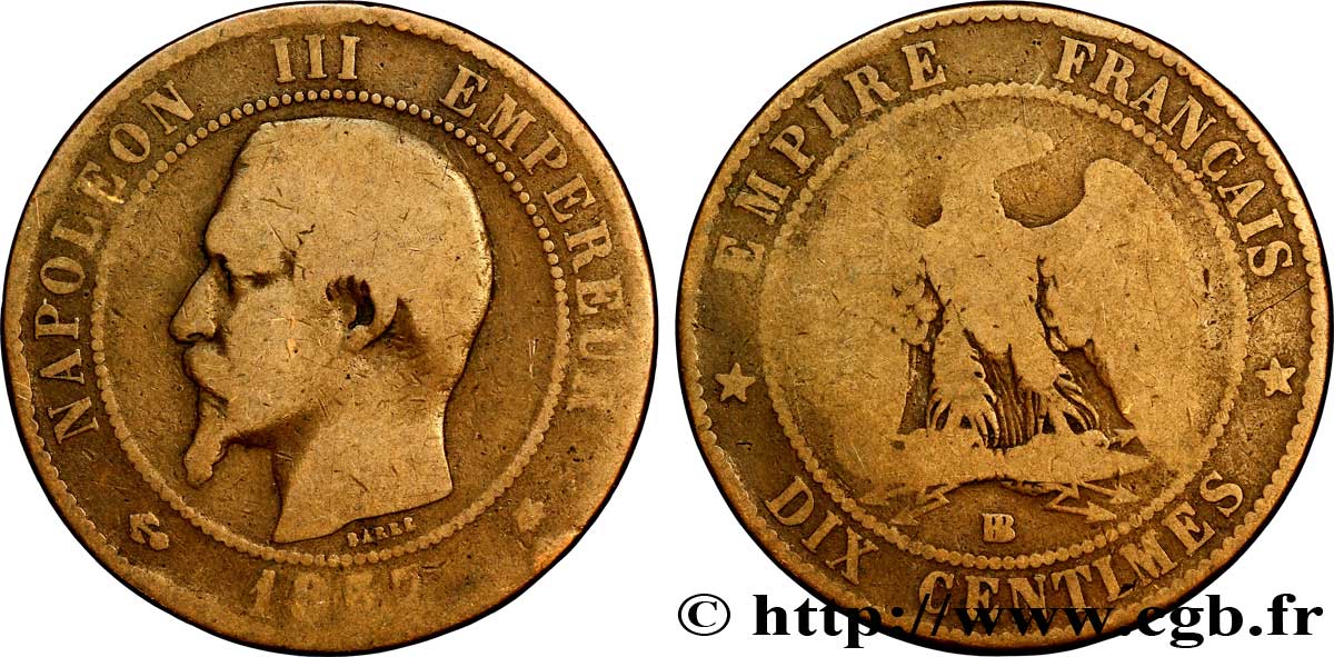 Dix centimes Napoléon III, tête nue 1857 Strasbourg F.133/43 RC8 