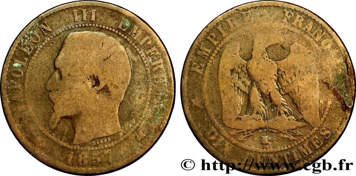 Dix centimes Napoléon III, tête nue 1857 Bordeaux F.133/44 SGE8 