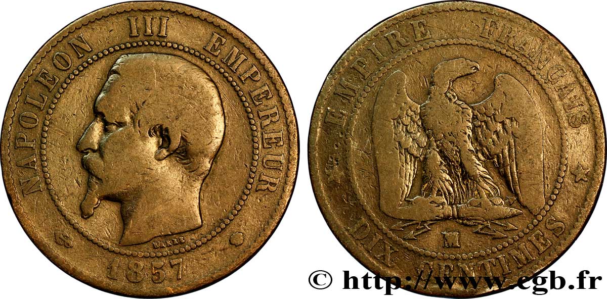 Dix centimes Napoléon III, tête nue 1857 Marseille F.133/45 B12 