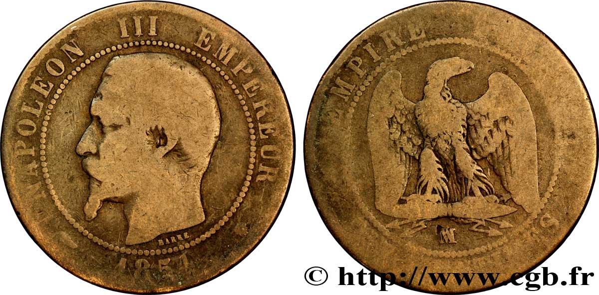Dix centimes Napoléon III, tête nue 1857 Marseille F.133/45 SGE8 