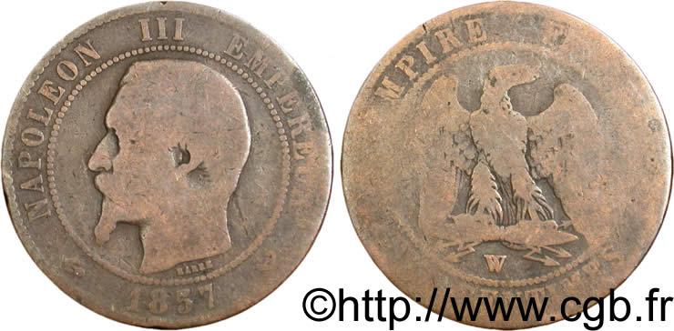 Dix centimes Napoléon III, tête nue 1857 Lille F.133/46 B8 