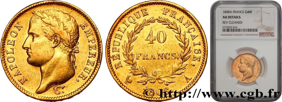 40 francs Napoléon Ier tête laurée, République française 1808 Paris F.540/2 q.SPL NGC