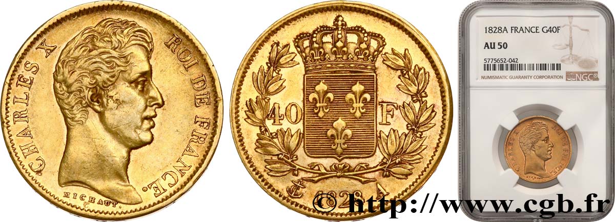 40 francs Charles X, 2e type 1828 Paris F.544/3 BB50 NGC