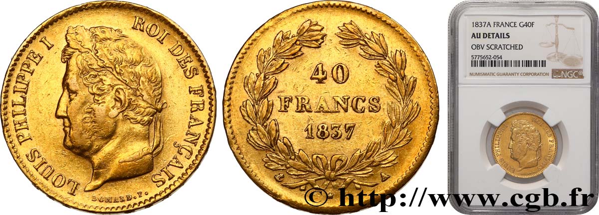 40 francs or Louis-Philippe 1837 Paris F.546/10 TTB+ NGC