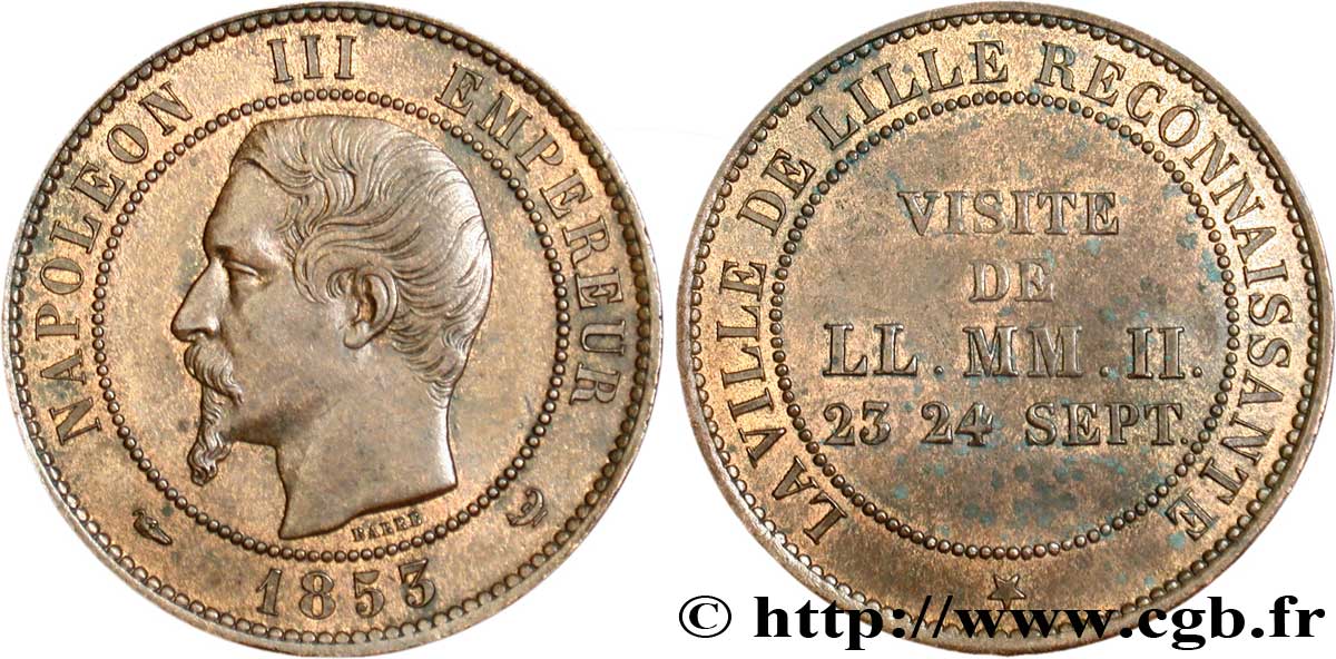 Module de dix centimes, Visite impériale à Lille les 23 et 24 septembre 1853 1853 Lille VG.3365  SUP55 