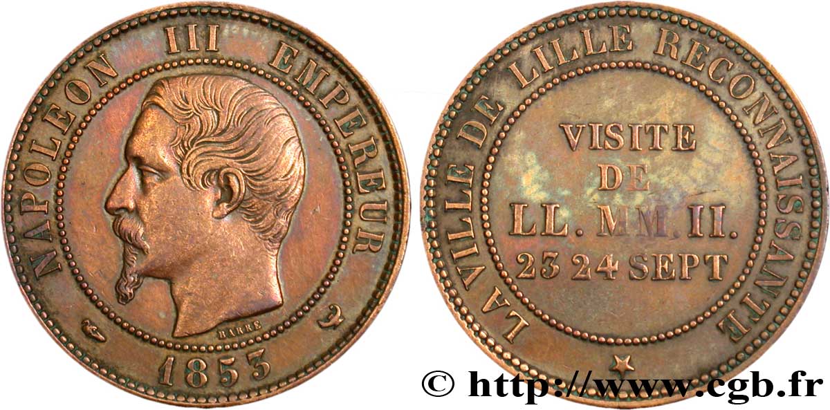 Module de dix centimes, Visite impériale à Lille les 23 et 24 septembre 1853 1853 Lille VG.3365  TTB48 