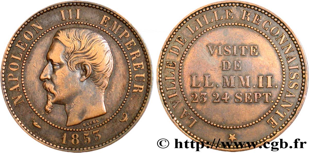 Module de dix centimes, Visite impériale à Lille les 23 et 24 septembre 1853 1853 Lille VG.3365  SS40 