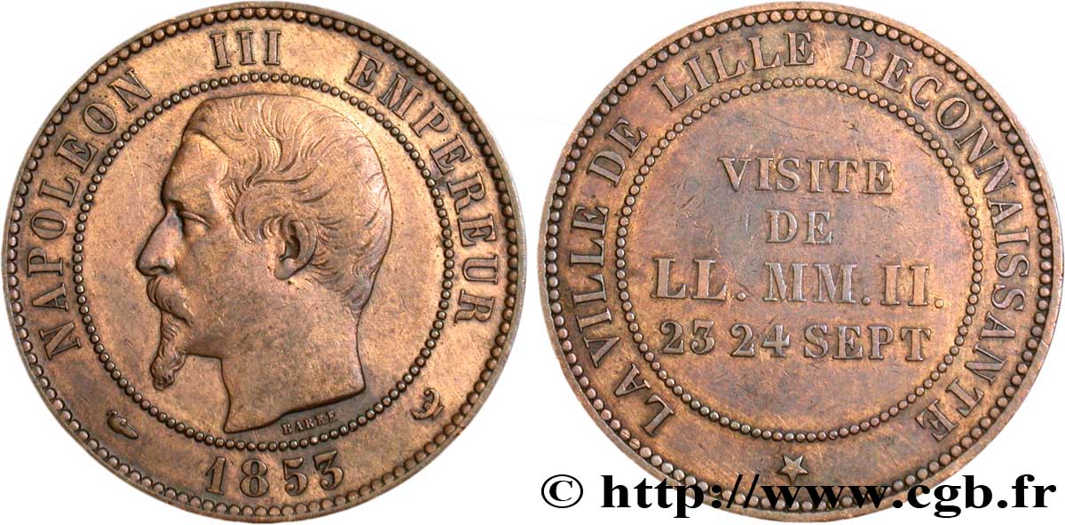 Module de dix centimes, Visite impériale à Lille les 23 et 24 septembre 1853 1853 Lille VG.3365  TB35 