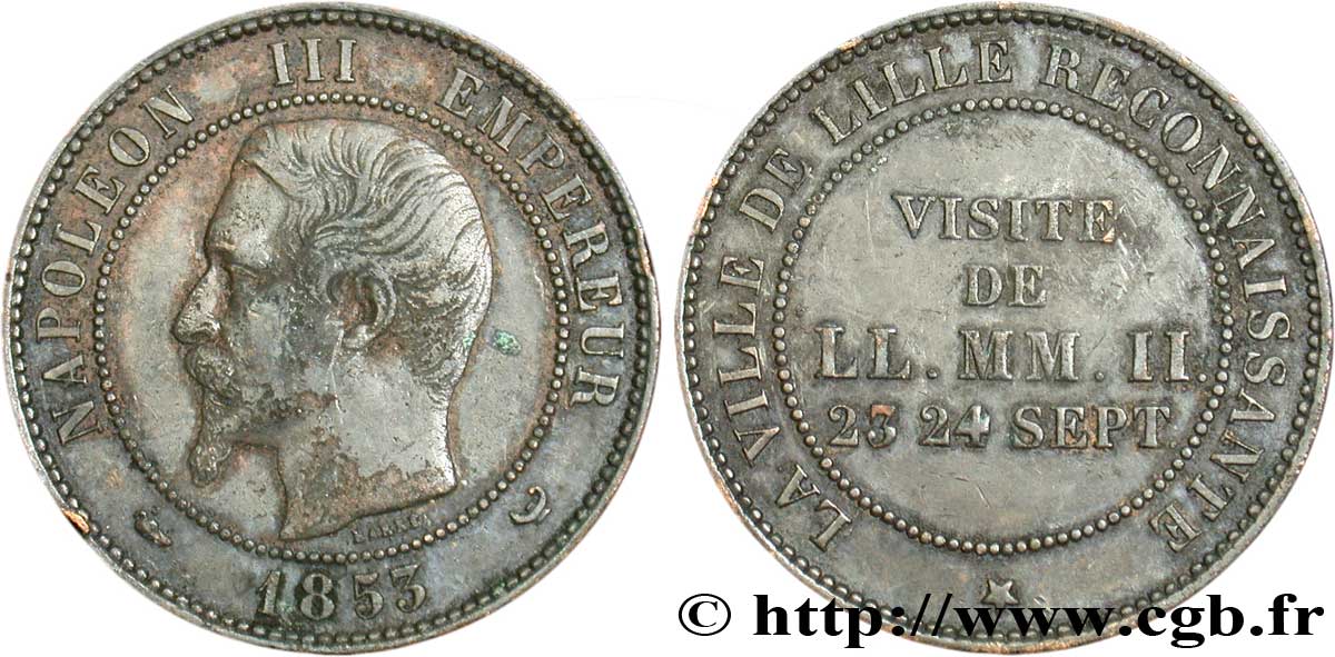 Module de dix centimes, Visite impériale à Lille les 23 et 24 septembre 1853 1853 Lille VG.3365  TB20 