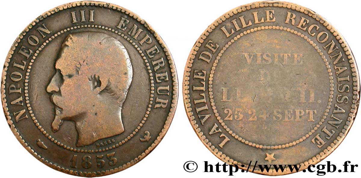 Module de dix centimes, Visite impériale à Lille les 23 et 24 septembre 1853 1853 Lille VG.3365  B12 