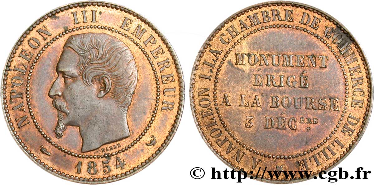 Module de dix centimes, Monument érigé à la Bourse de Lille le 3 décembre 1854 1854 Lille VG.3403  SUP58 