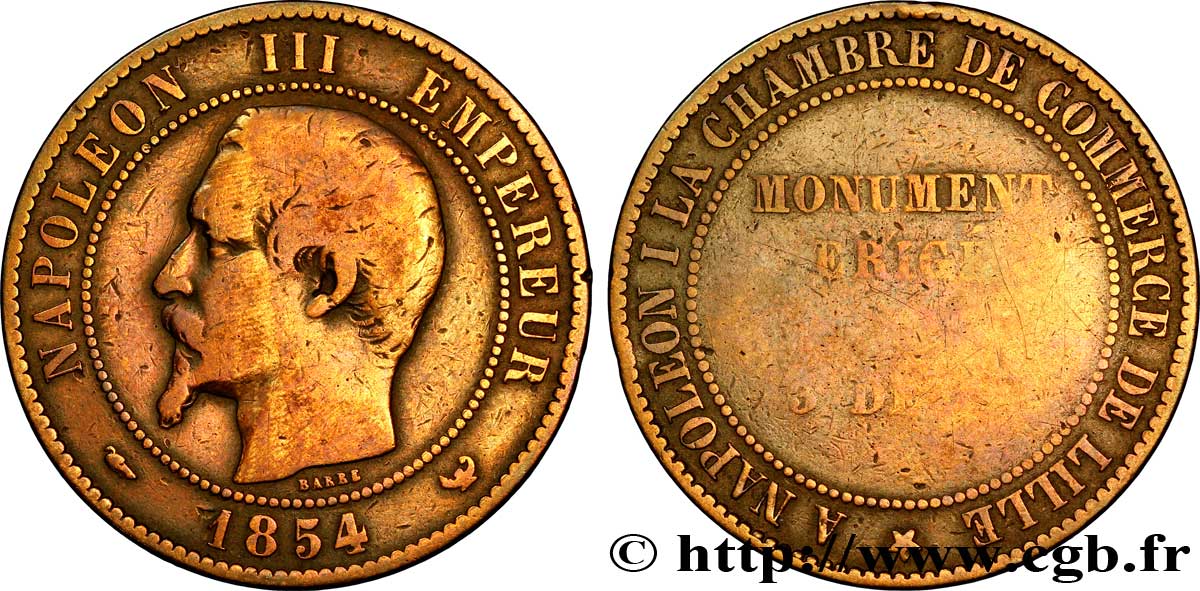 Module de dix centimes, Monument érigé à la Bourse de Lille le 3 décembre 1854 1854 Lille VG.3403  B12 