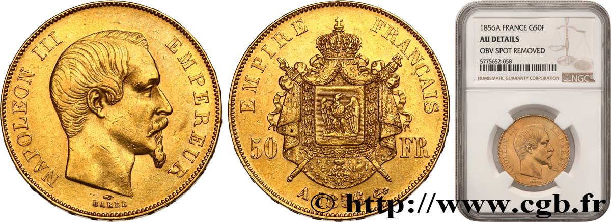 50 francs or Napoléon III, tête nue 1856 Paris F.547/3 q.SPL NGC