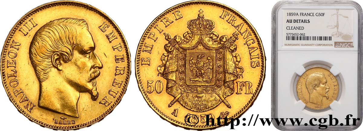 50 francs or Napoléon III, tête nue 1859 Paris F.547/7 TTB+ NGC