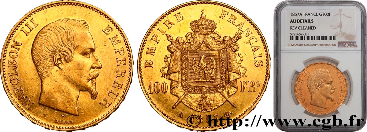 100 francs or Napoléon III tête nue 1857 Paris F.550/4 fVZ NGC