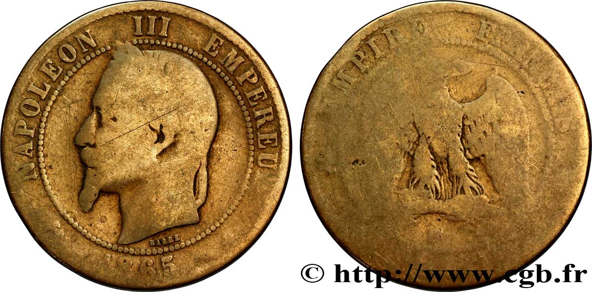Dix centimes Napoléon III, tête laurée 1865 Strasbourg F.134/17 SGE8 