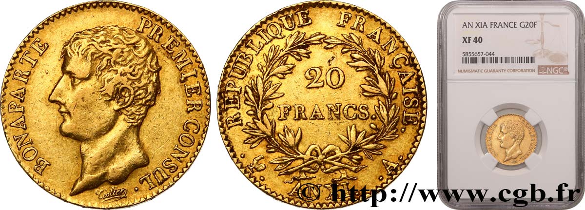 20 francs or Bonaparte Premier consul 1803 Paris F.510/1 TTB40 NGC