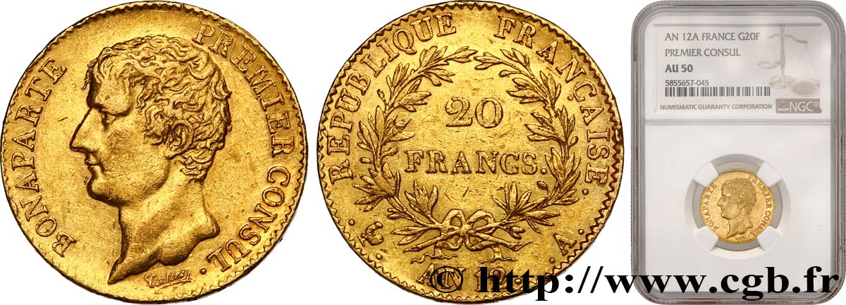 20 francs or Bonaparte Premier consul 1804 Paris F.510/2 BB50 NGC