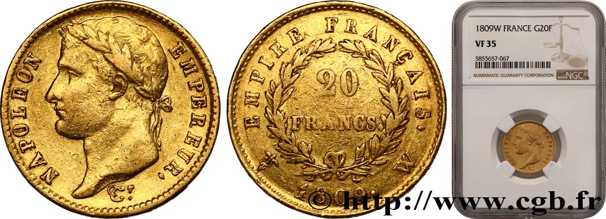 20 francs or Napoléon, tête laurée, Empire français 1809 Lille F.516/7 S35 NGC