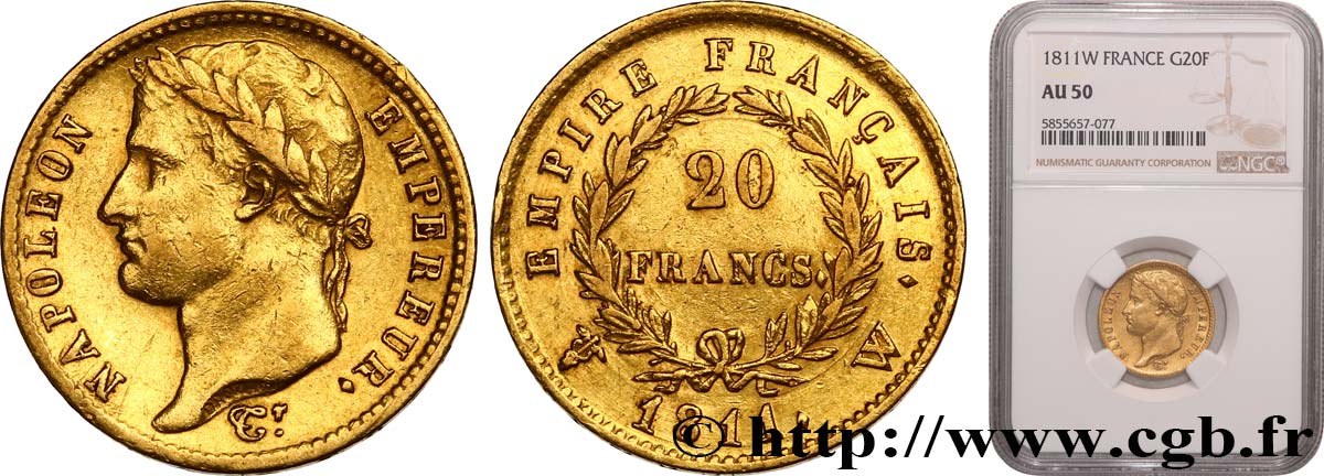 20 francs or Napoléon, tête laurée, Empire français 1811 Lille F.516/21 TTB50 NGC