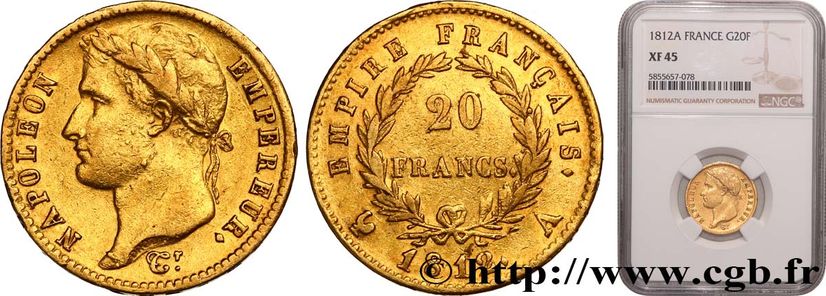 20 francs or Napoléon, tête laurée, Empire français 1812 Paris F.516/22 TTB45 NGC