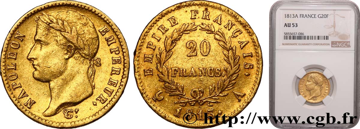 20 francs or Napoléon, tête laurée, Empire français 1813 Paris F.516/30 TTB53 NGC