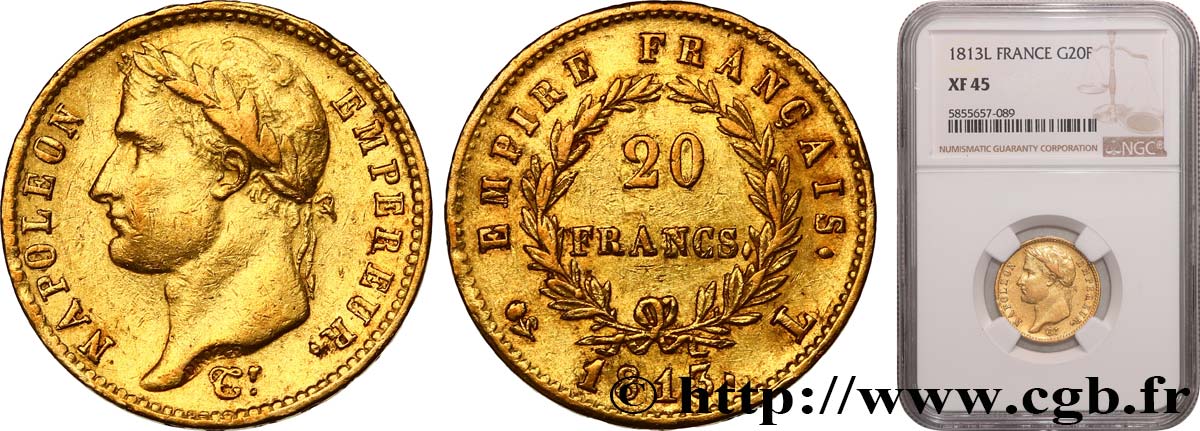20 francs or Napoléon, tête laurée, Empire français 1813 Bayonne F.516/33 TTB45 NGC