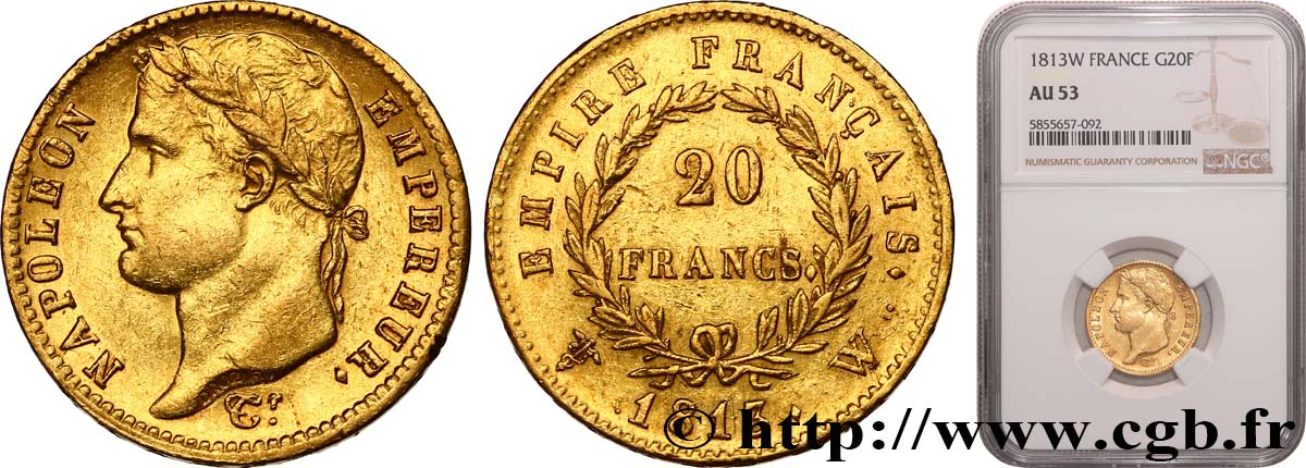 20 francs or Napoléon, tête laurée, Empire français 1813 Lille F.516/38 TTB53 NGC