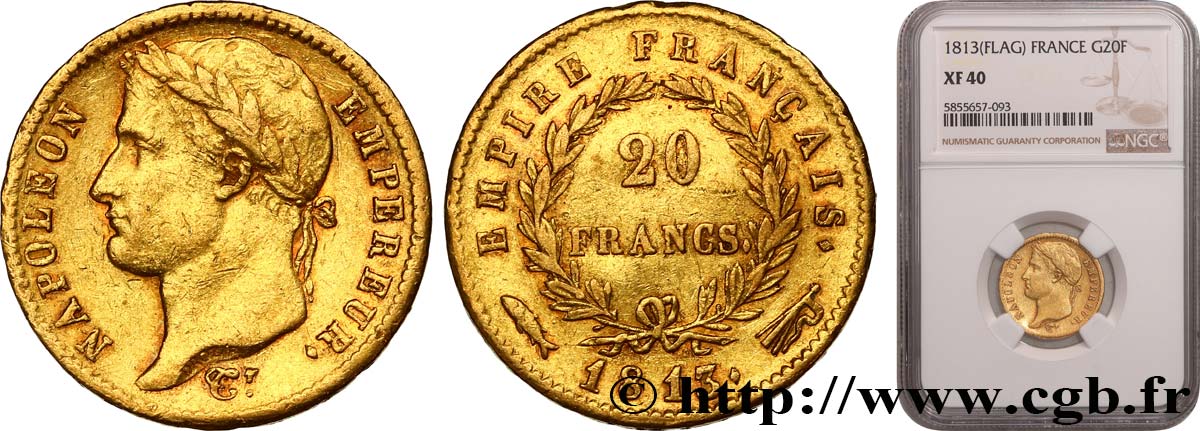 20 francs or Napoléon, tête laurée, Empire français 1813 Utrecht F.516/37 TTB40 NGC