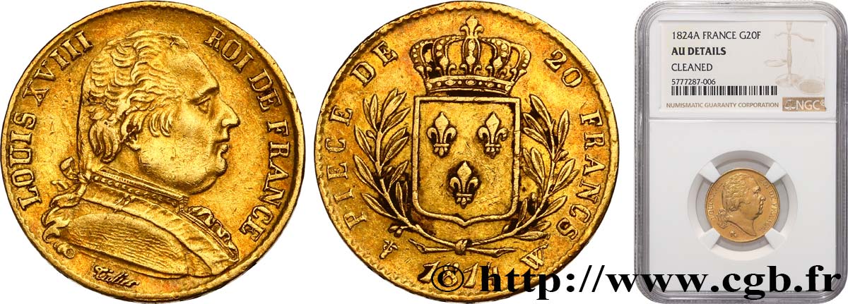 20 francs or Louis XVIII, buste habillé 1814 Lille F.517/9 TTB+ NGC