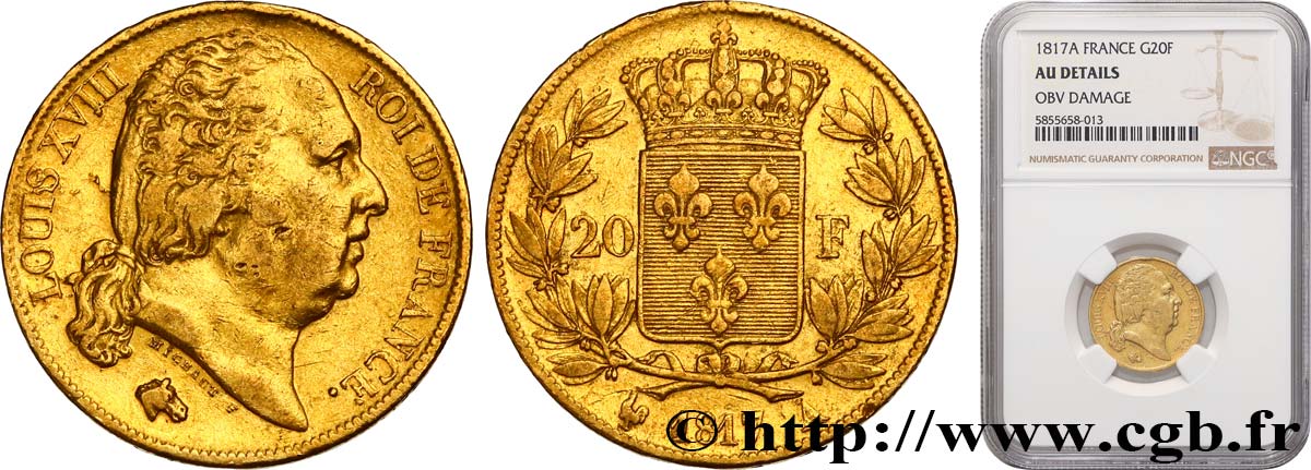 20 francs or Louis XVIII, tête nue 1817 Paris F.519/5 fVZ NGC