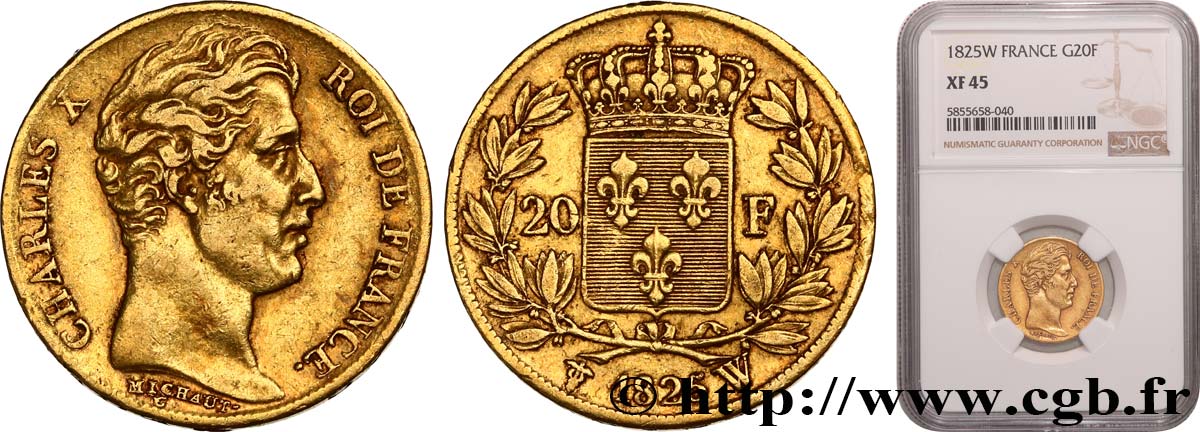 20 francs Charles X 1825 Lille F.520/2 TTB45 NGC