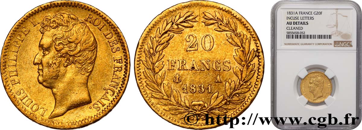 20 francs or Louis-Philippe, Tiolier, tranche inscrite en creux 1831 Paris F.524/2 TTB+ NGC