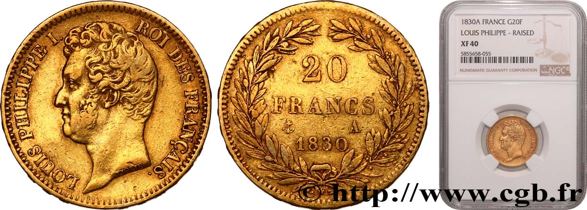 20 francs or Louis-Philippe, Tiolier, tranche inscrite en relief 1830 Paris F.525/1 TTB40 NGC