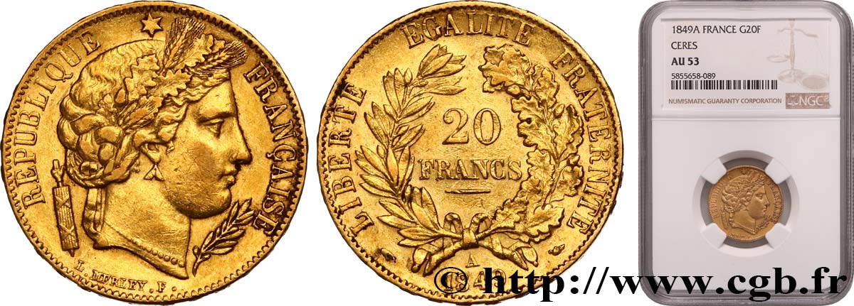 20 francs or Cérès 1849 Paris F.529/1 TTB53 NGC