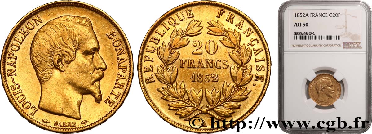 20 francs or Louis-Napoléon 1852 Paris F.530/1 TTB50 NGC