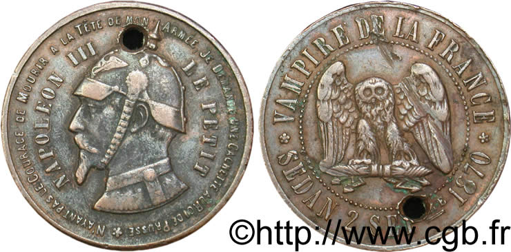 Monnaie satirique Br 32, module de 10 centimes 1870  Coll.38  BC 