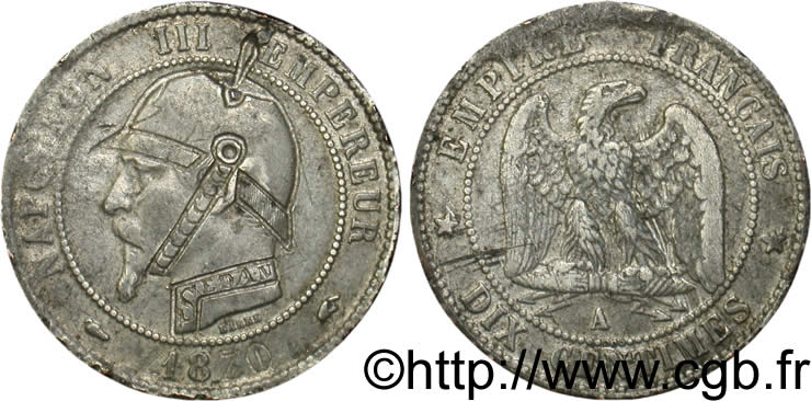 Dix centimes Napoléon III, tête nue, satirique n.d. Paris F.133/ TTB40 