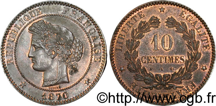 10 centimes Cérès 1870 Paris F.135/4 SPL58 