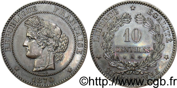 10 centimes Cérès 1870 Paris F.135/4 SUP55 