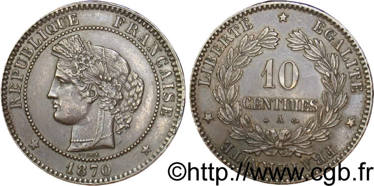 10 centimes Cérès 1870 Paris F.135/4 TTB54 