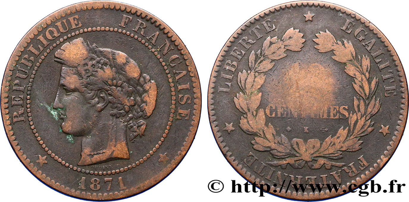 10 centimes Cérès 1871 Bordeaux F.135/7 MB20 
