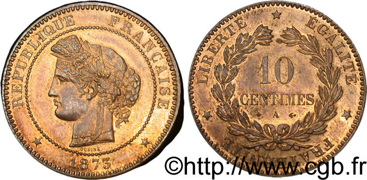 10 centimes Cérès 1873 Paris F.135/10 MS60 