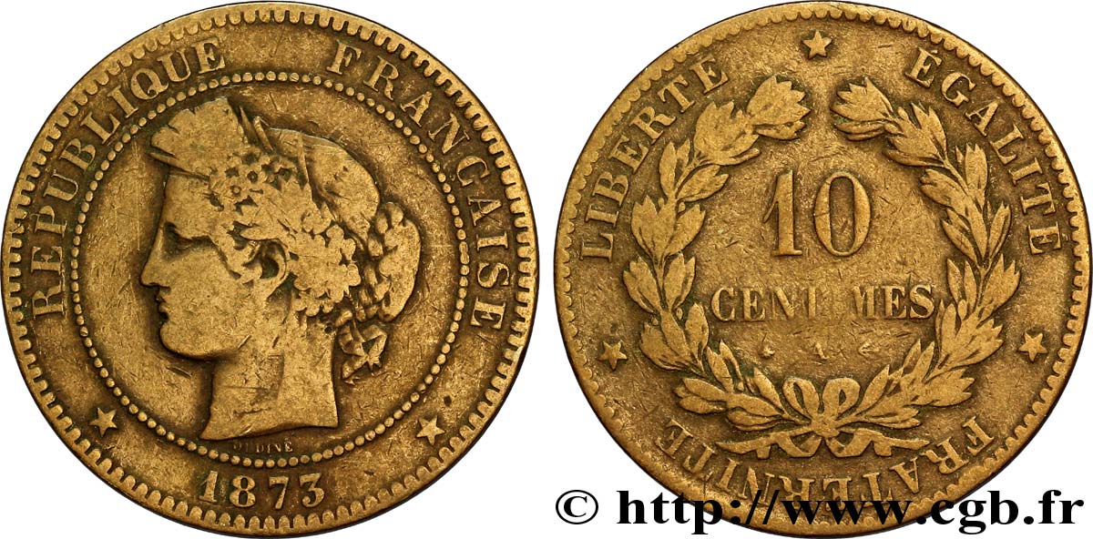 10 centimes Cérès 1873 Paris F.135/10 TB20 