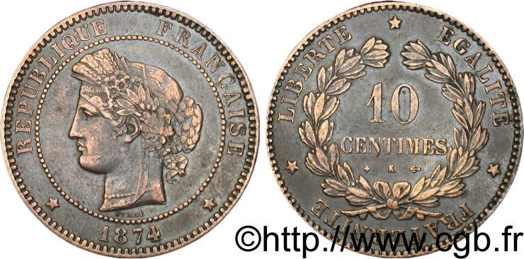 10 centimes Cérès 1874 Bordeaux F.135/13 TTB48 