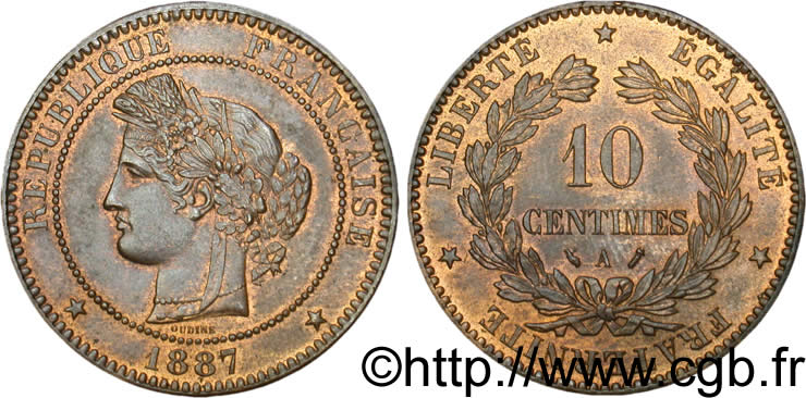 10 centimes Cérès 1887 Paris F.135/31 AU58 