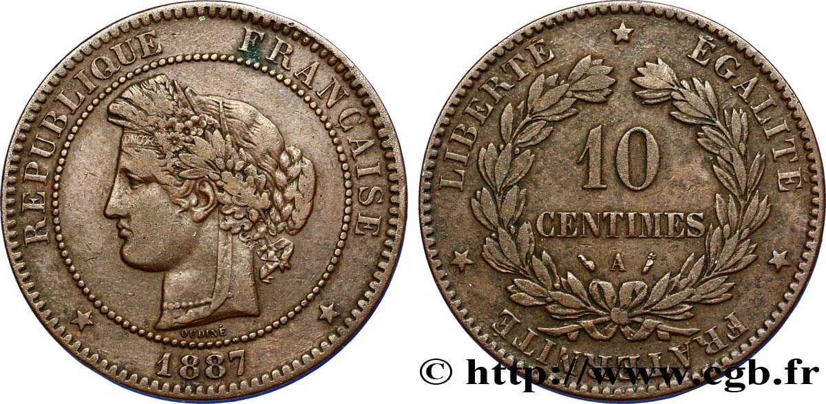 10 centimes Cérès 1887 Paris F.135/31 TTB40 