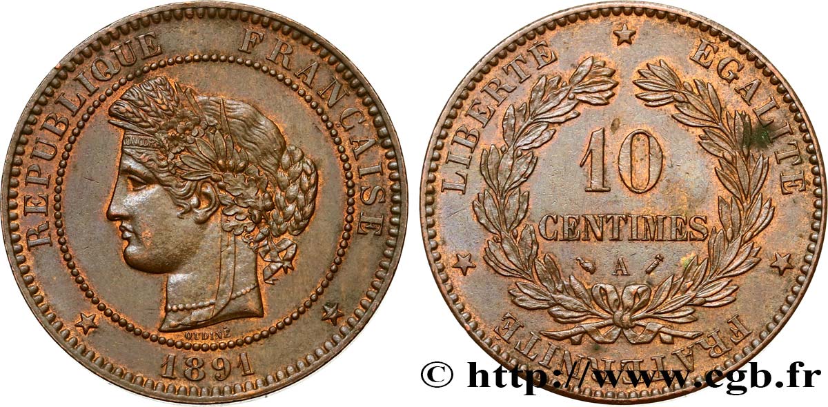 10 centimes Cérès 1891 Paris F.135/36 SPL58 