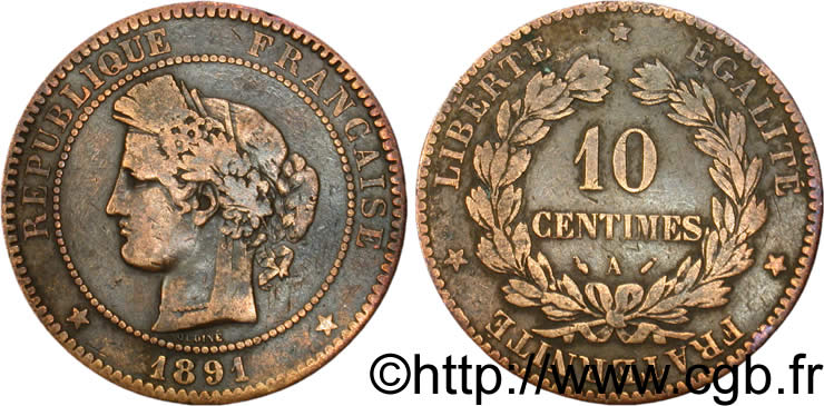 10 centimes Cérès 1891 Paris F.135/36 TB20 