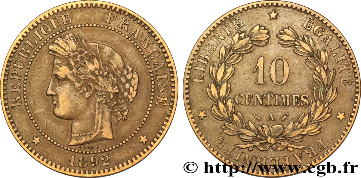 10 centimes Cérès 1892 Paris F.135/37 TTB40 